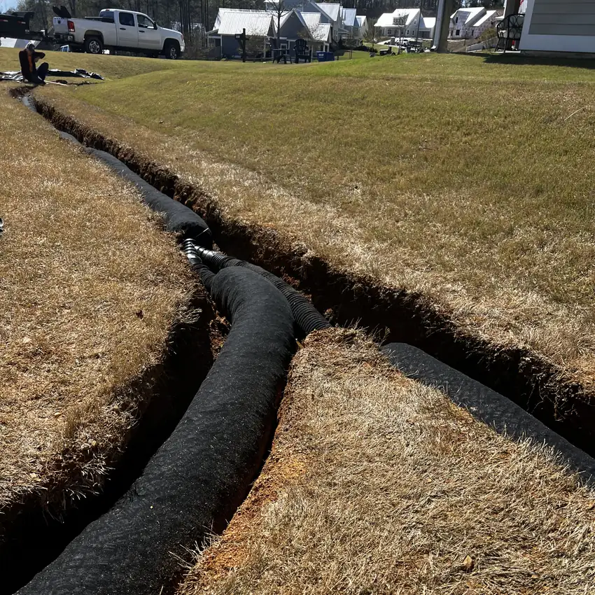 Drainage pipe installation in progress